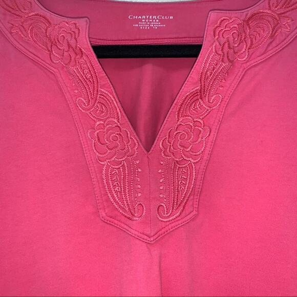 Charter Club Woman Pink 3/4 Sleeve V-Neck Top 1X - Picture 5 of 11